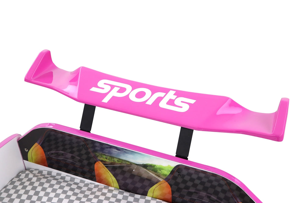 Lit simple SPX rose en forme de voiture de sport, matelas inclus.