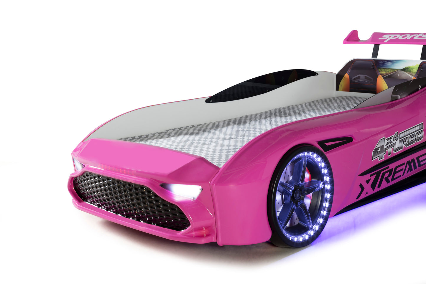 Letto singolo a forma di auto sportiva ASTON colore rosa, materasso incluso.