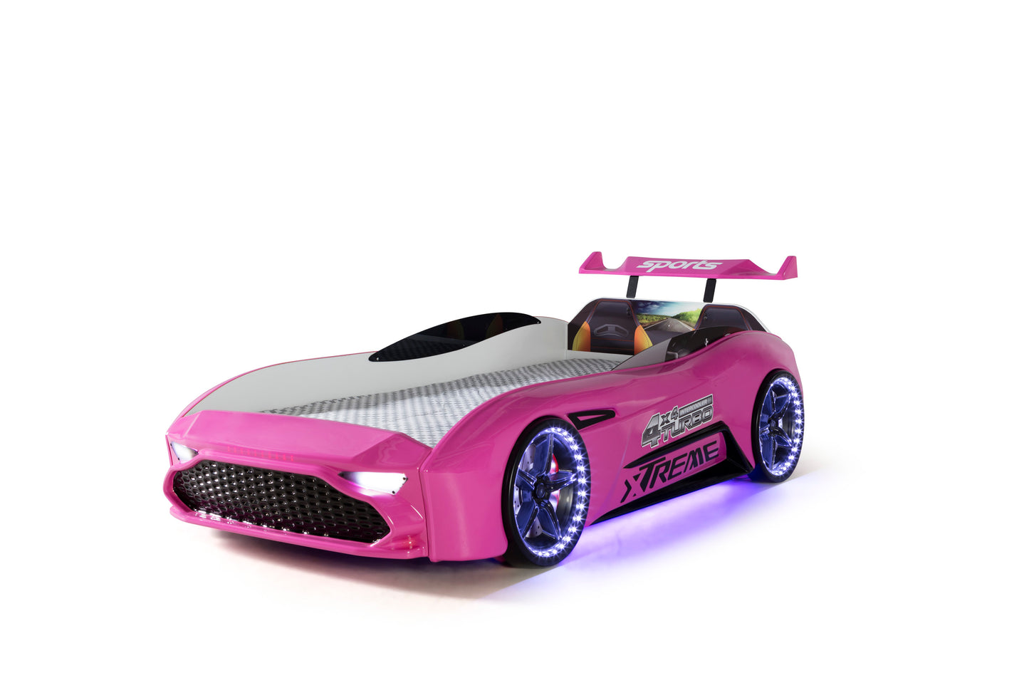 Letto singolo a forma di auto sportiva ASTON colore rosa, materasso incluso.