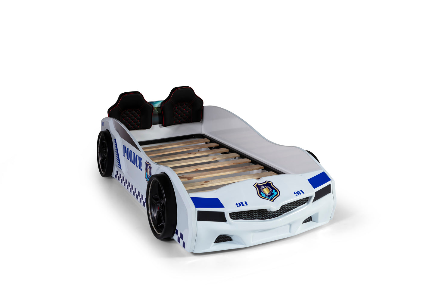 Lit conteneur simple en forme de voiture de police blanc SPX, matelas inclus.