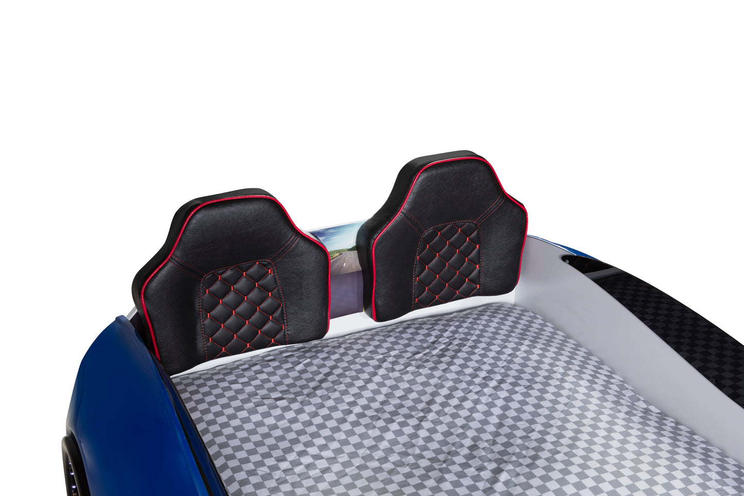 Letto singolo a forma di auto sportiva ASTON colore blu, materasso incluso.