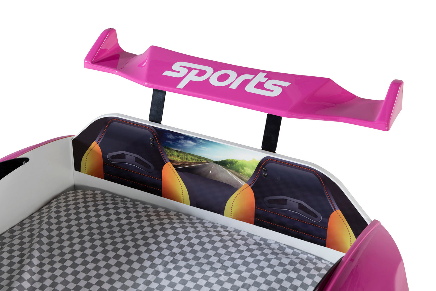 Letto singolo a forma di auto sportiva ASTON colore rosa, materasso incluso.