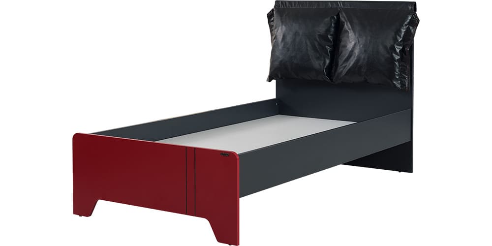 Chambre garçon complète avec lit simple "Flow" gris anthracite et rouge.