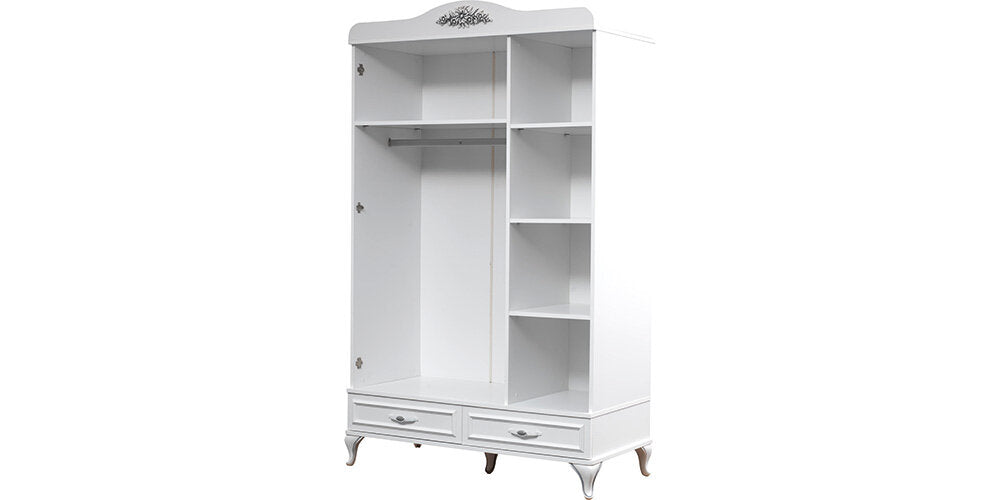 Chambre d'enfant complète "Ange" avec lit superposé compact classique blanc, fonctionnel et peu encombrant.