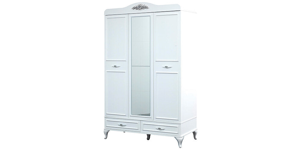 Chambre d'enfant complète "Ange" avec lit superposé compact classique blanc, fonctionnel et peu encombrant.