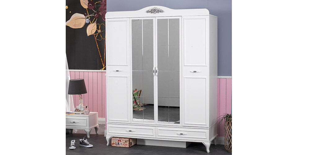 Chambre de fille complète "Ange" avec lit queen size en blanc.