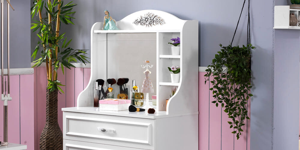 Chambre de fille complète "Ange" avec lit queen size en blanc.