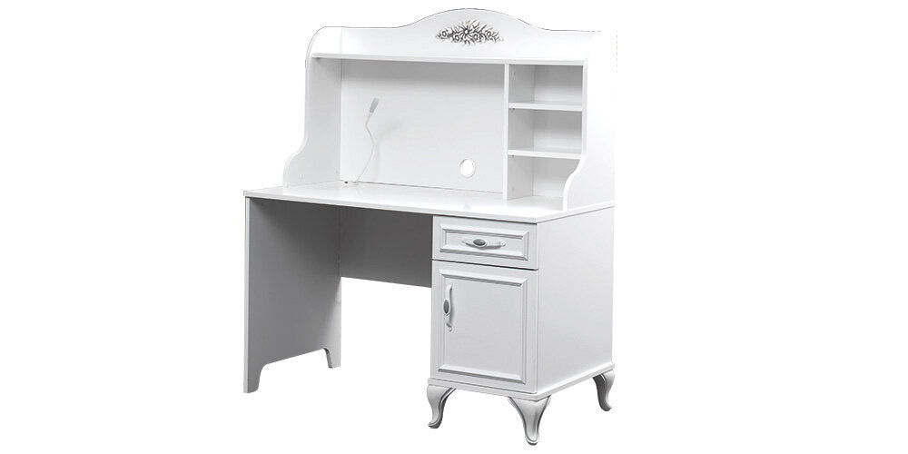 Chambre d'enfant complète "Ange" avec lit superposé compact classique blanc, fonctionnel et peu encombrant.