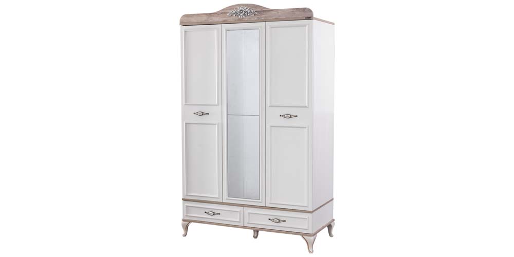 Chambre complète pour filles avec lit superposé blanc de style Shabby à trois lits