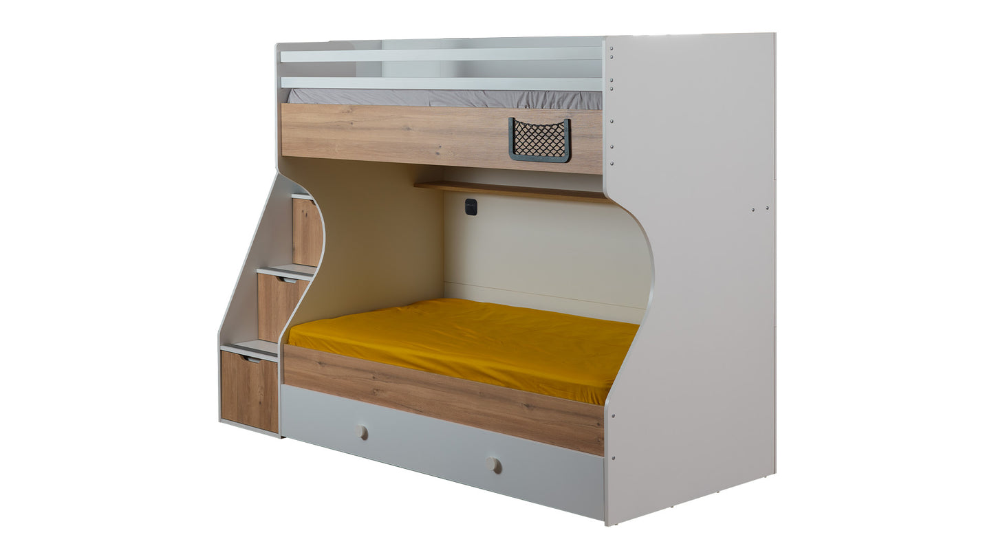 Cameretta completa  per ragazzi "Best" stile coloniale colore legno chiaro e bianco con letto a castello compatto.