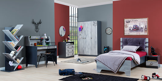 Chambre complète pour garçon avec lit 120x200 style "Urban" gris