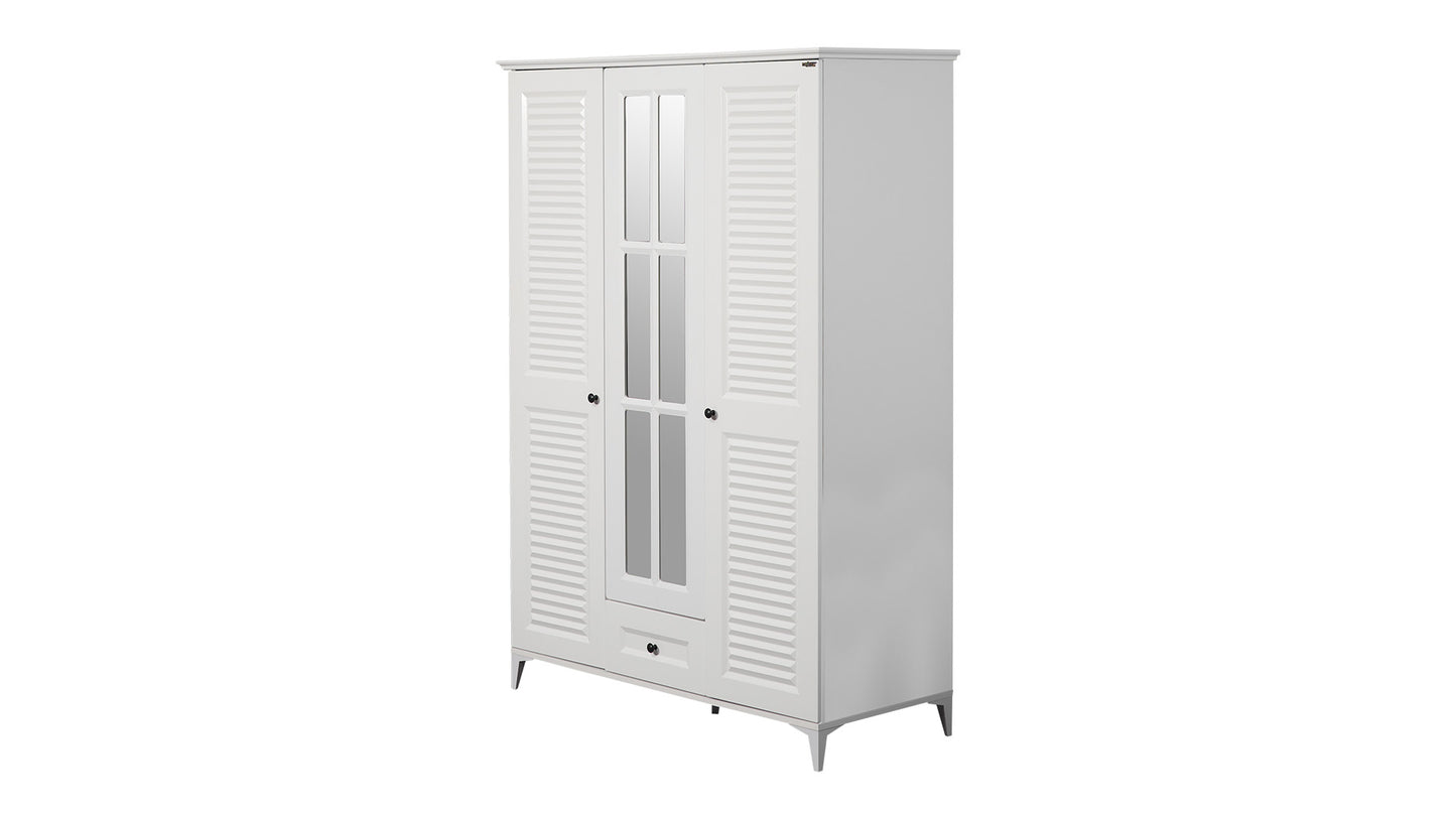 Chambre d'enfant complète "Classe" de style provençal de couleur blanche avec armoire 3 portes.