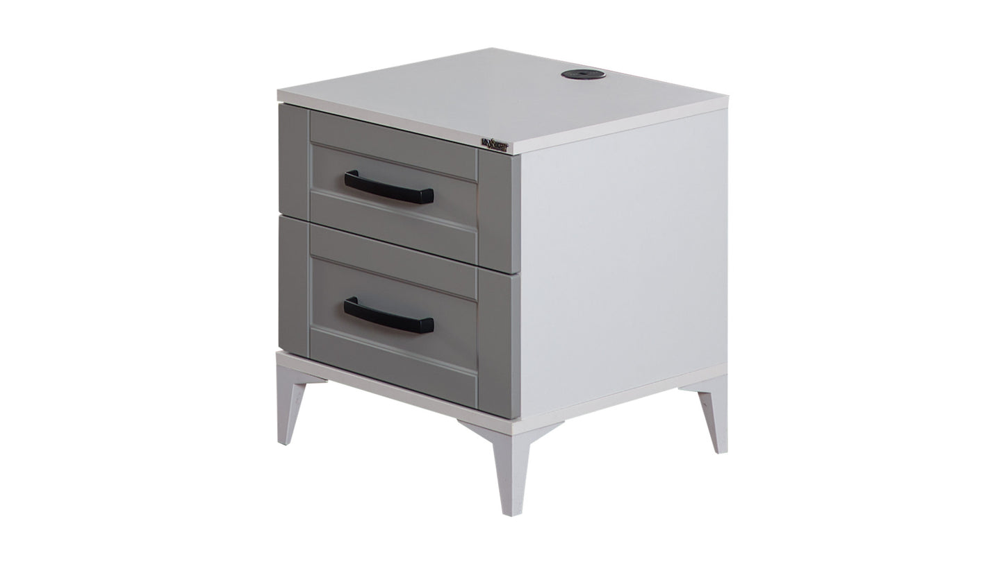 Chambre d'enfant complète "Eva" de style élégant en gris clair et armoire blanche à 4 portes.