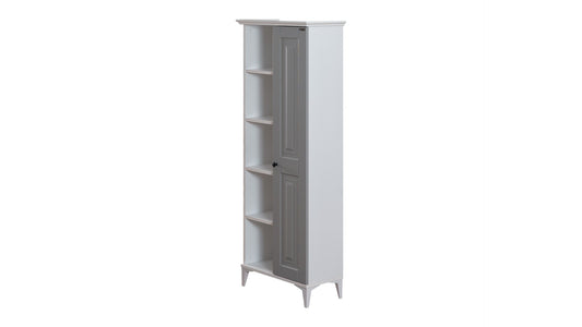 Chambre d'enfant complète "Eva" de style élégant en gris clair et armoire blanche à 4 portes.