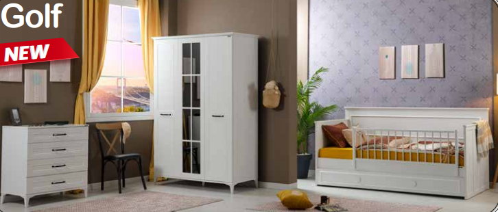 Cameretta completa  per bambini "Golf" stile country colore bianco con divano letto.