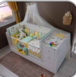 Komplettes Babyschlafzimmer im Kolonialstil „Golf“ in Weiß mit Wachstumsbett und eingebautem Wickeltisch.