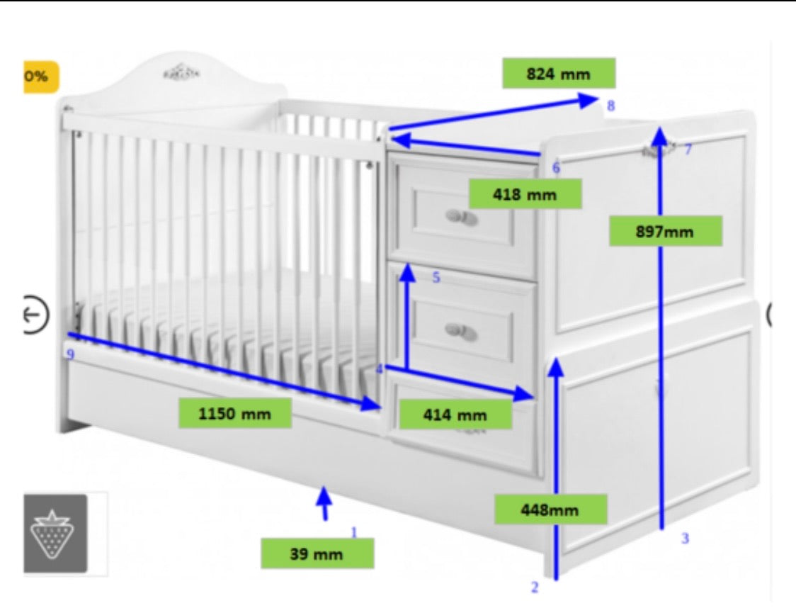 Lit convertible Romantica pour bébé (75x160 cm)