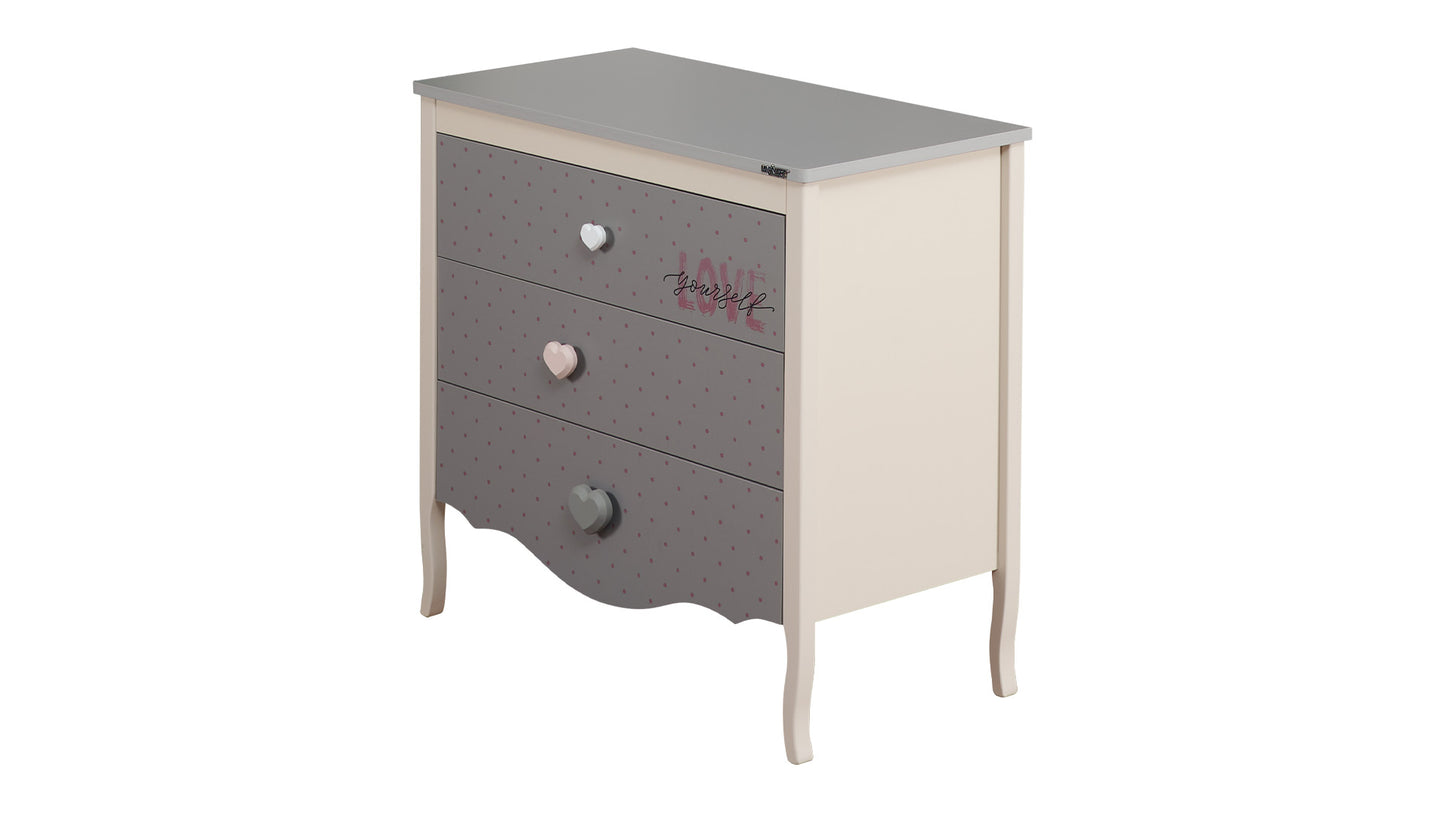 Chambre de fille complète "Juliet", style romantique, couleur gris clair et crème avec canapé convertible.