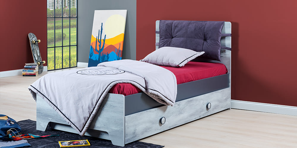 Komplettes Schlafzimmer für Jungen mit grauem Bett im „Urban“-Stil 120x200