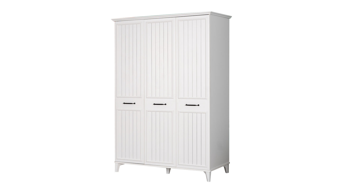 Chambre complète de garçon "Moda" de couleur blanche avec armoire à trois portes.