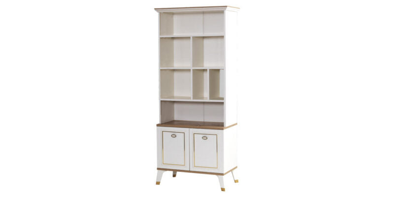 Chambre classique complète pour garçon "Nuovo Sogno" en détails blanc, bois et or avec armoire à trois portes.