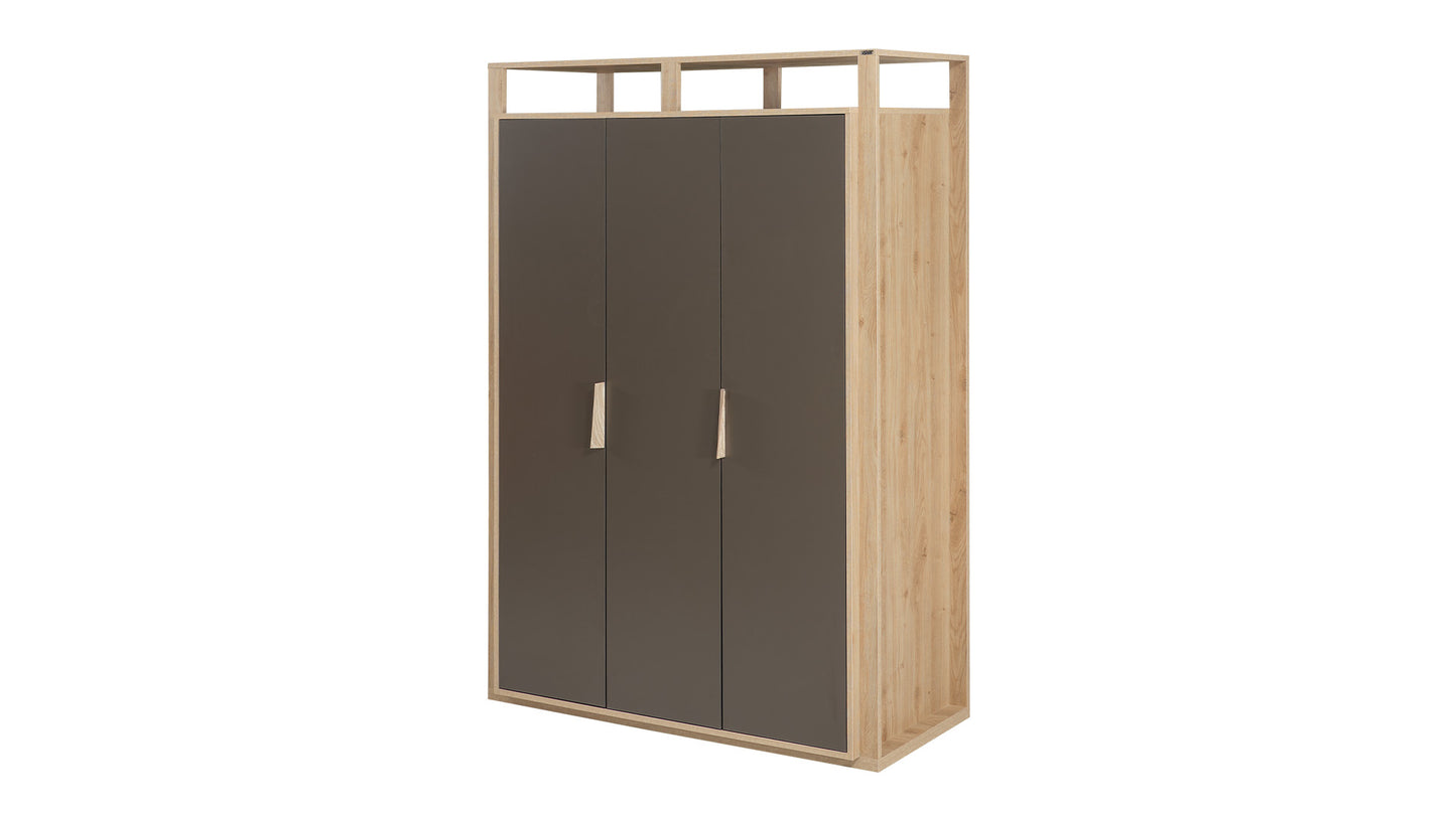 Chambre enfant complète "Relax" de style contemporain en chêne clair et gris anthracite, armoire 3 portes.