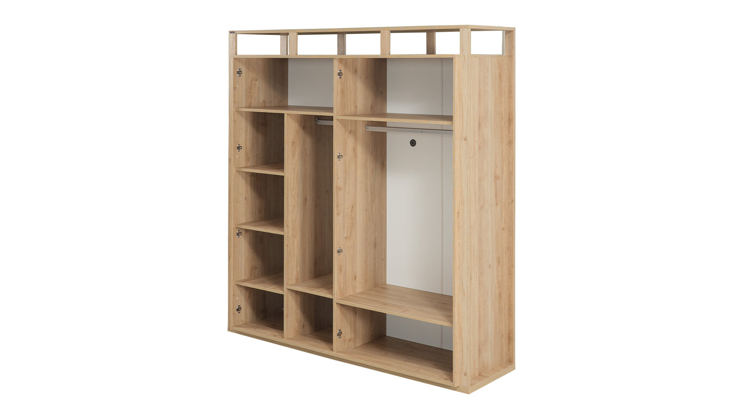 Chambre enfant complète "Relax" de style contemporain en chêne clair et gris anthracite, armoire 4 portes.