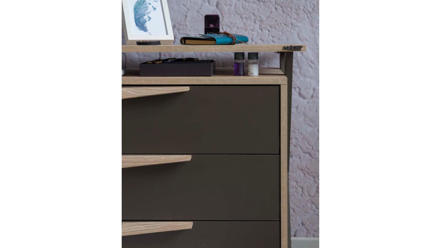 Chambre enfant complète "Relax" de style contemporain en chêne clair et gris anthracite, armoire 3 portes.