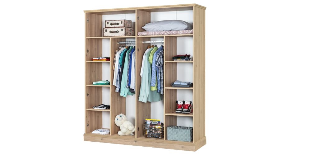 Cameretta completa  per ragazzo/a "Rustico" stile essenziale con letto a castello color legno e bianco.