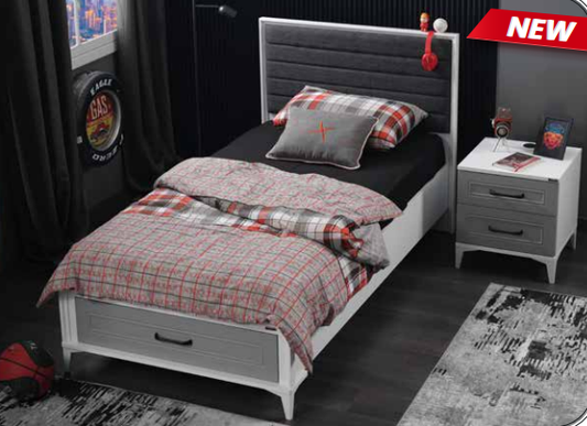 Cameretta completa  per ragazzi "Silvia" stile modern country colore bianco e grigio con armadio tre ante.