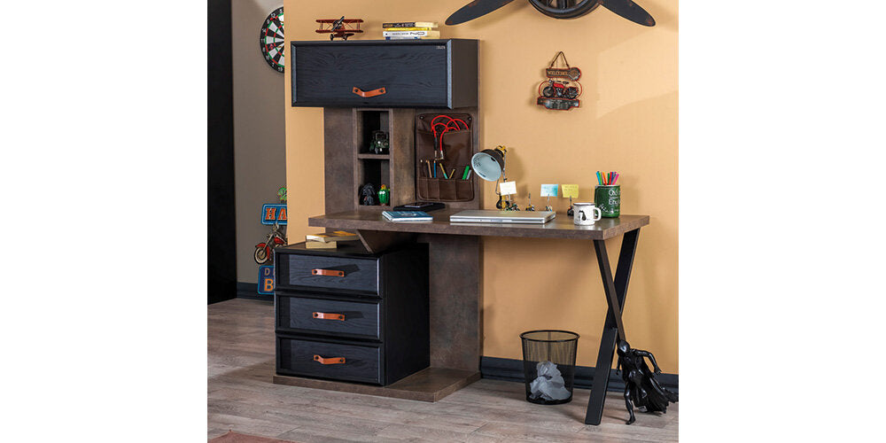 Chambre d'enfant complète "Tolède" de style élégant et fonctionnel en gris anthracite et bois.