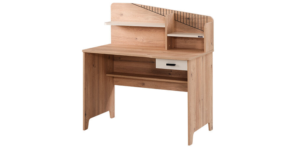 Komplettes Kinderzimmer „Valery“ im klassischen Stil in Beige, Holz und Schwarz mit viertürigem Kleiderschrank.