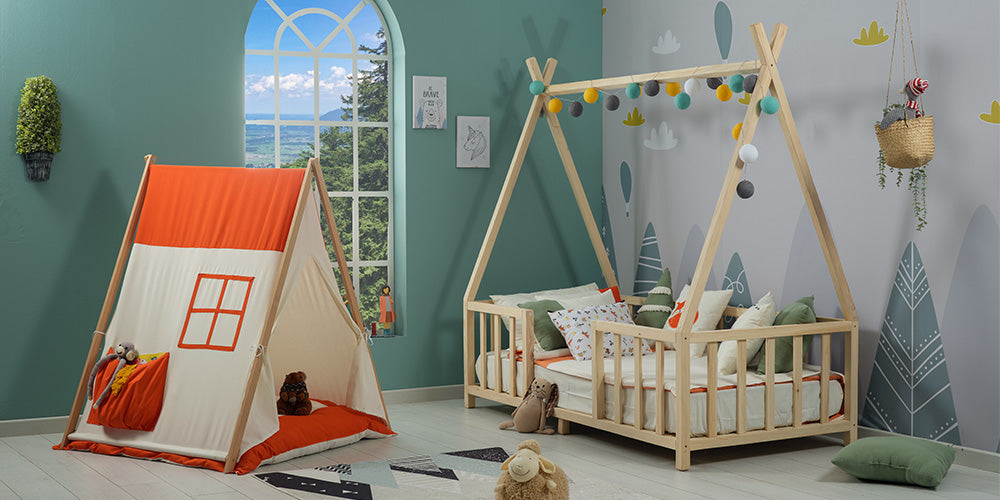 Cameretta completa per bambino/a "Viki"  stile tenda indiani color legno chiaro.